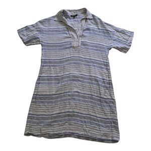 Lafayette 148 Dress Women's Medium Blue 100% Linen‎ Mini Striped Tunic Pockets
